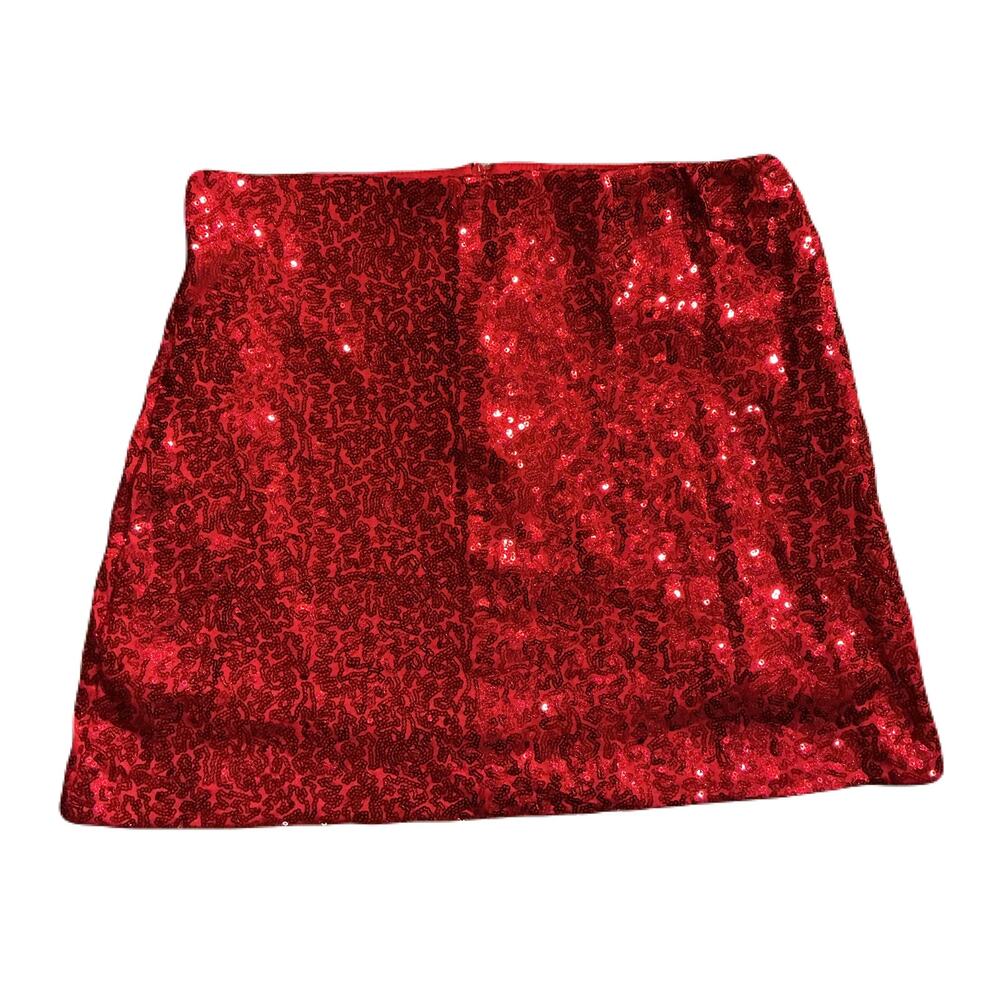Red Sequin Mini Skirt Medium Holiday Party Christmas Glam Going Out Rave Party